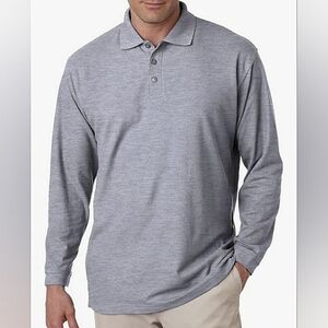 Ultra Club Mens Long Sleeve Polo Shirt Size XXXL 3XL Gray Grey Pique Casual NWT